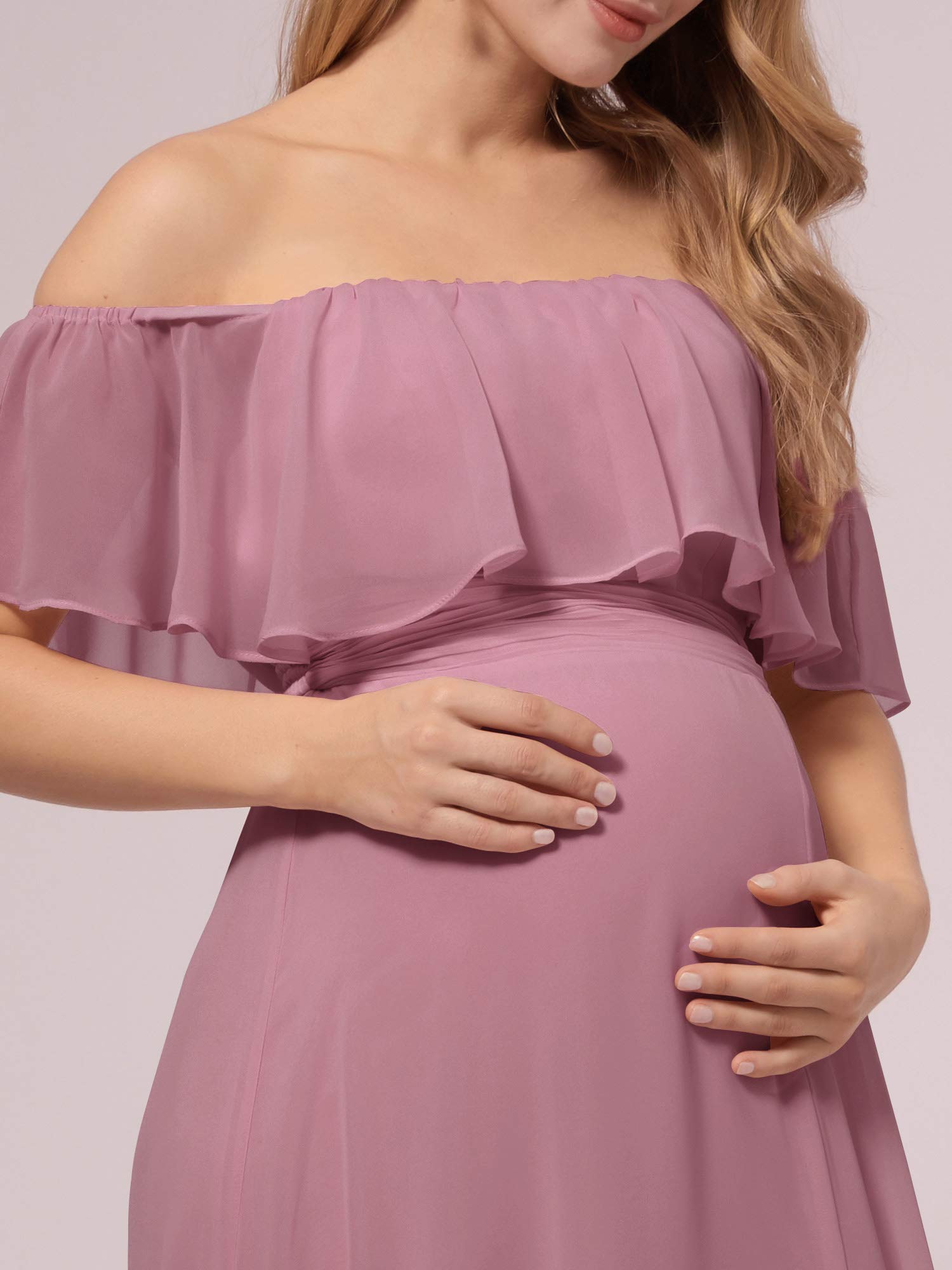 Ever-Pretty Women's Off-Shoulder Side Slit Long Chiffon Ruffle Maternity Dress for Pregnancy Party & Photography - Style 0969-EY | Perfect for Baby Showers, Bridal Events & Special Occasions