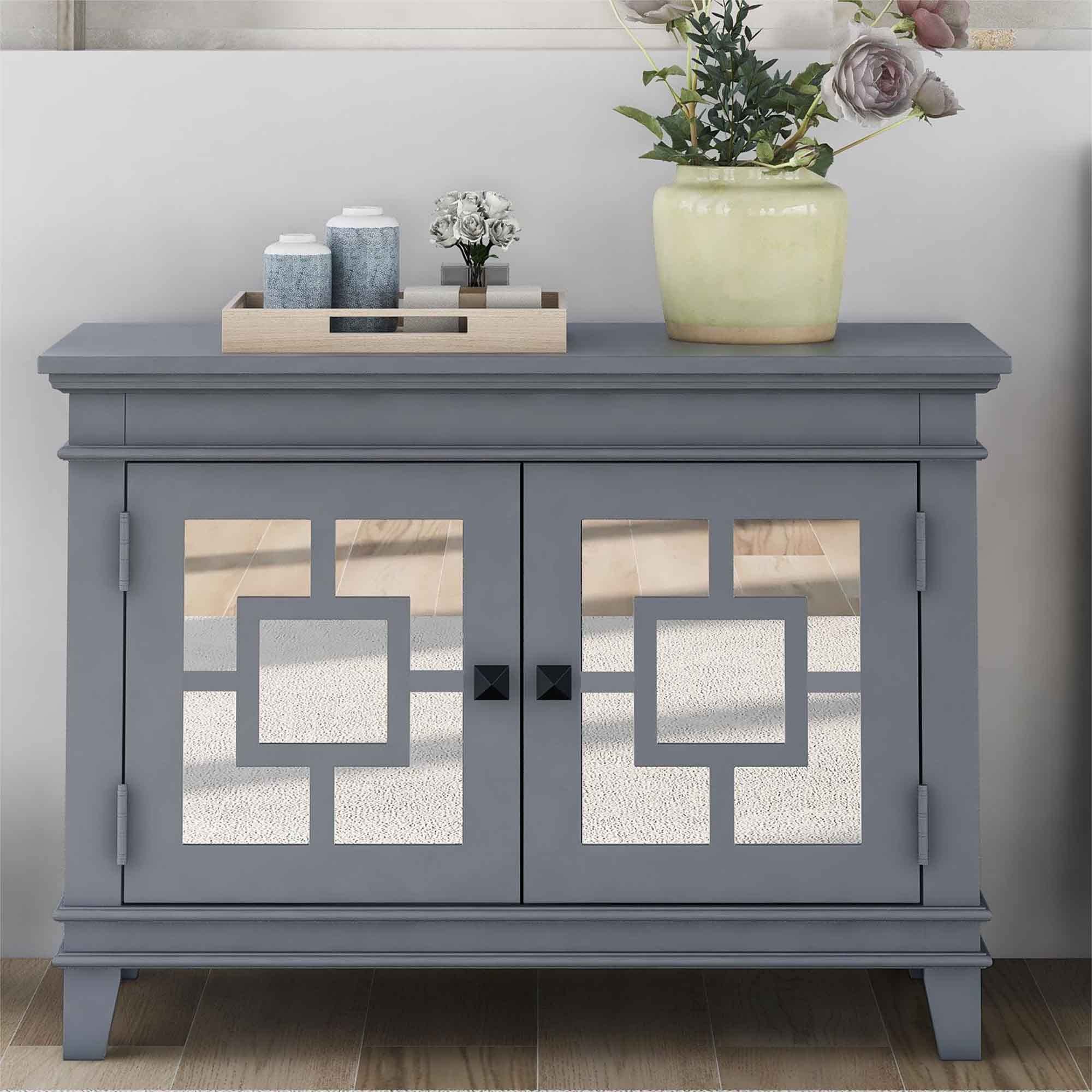 Vintage Wooden Accent Storage Cabinet with Decorative Mirror Door - 29.5