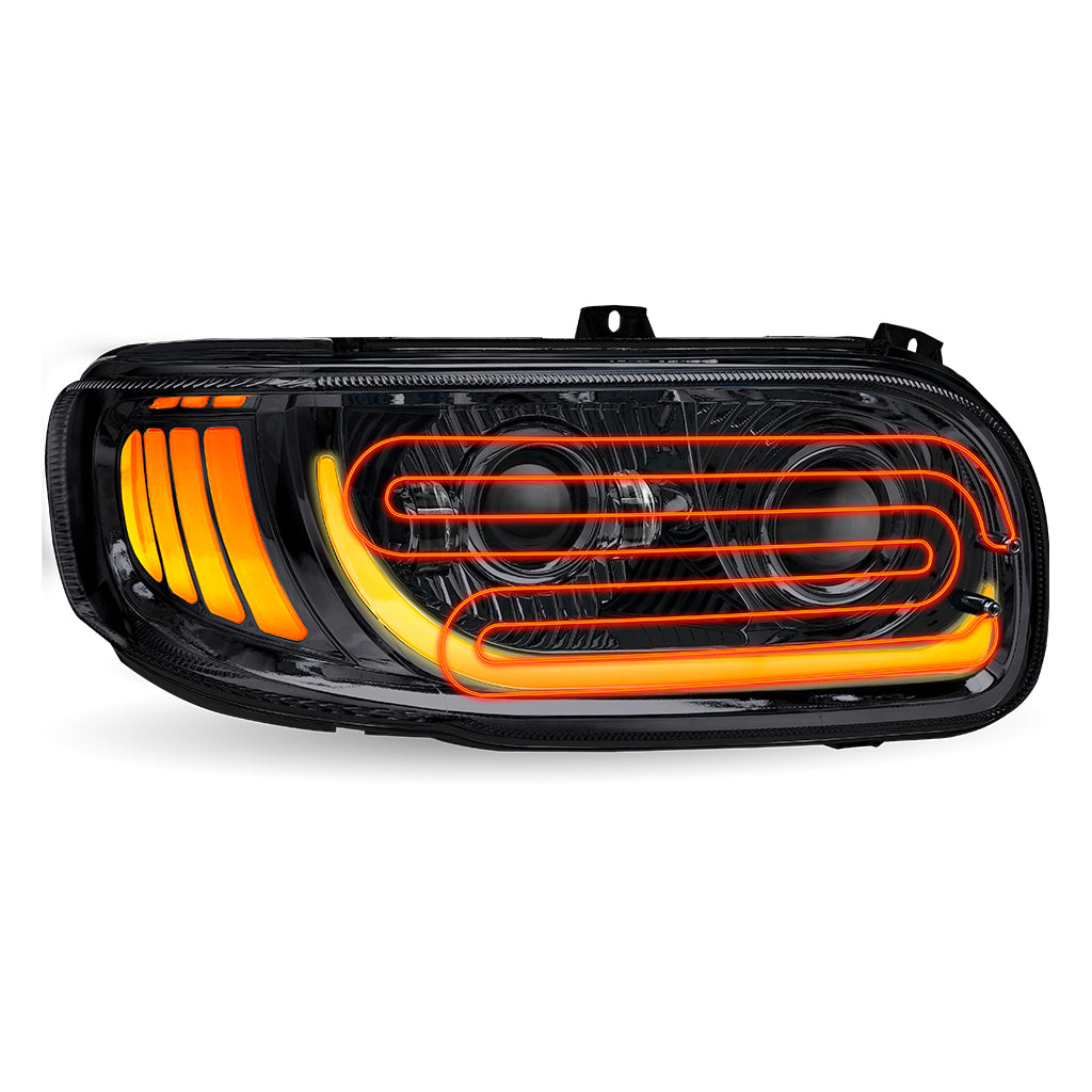 Peterbilt Passenger Side Black LED Heated Headlight - High Visibility & Durable for Trucks, Winter Driving & Nighttime Safety
