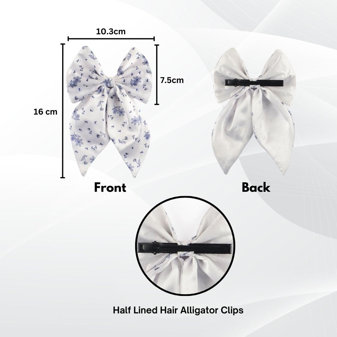 Floral Hair Bow Clip for Women & Girls - Comfortable Anti-Hair Breakage Hair Accessory | Stylish Gift for Birthday, Wedding & Party | Pack of 1 White Ribbon Bow for Everyday Wear & Special Occasions
