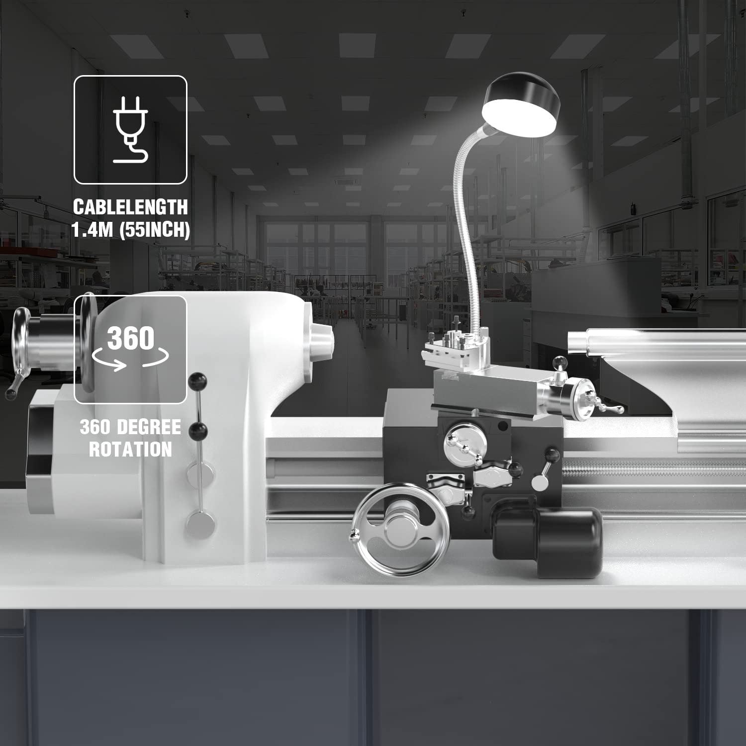 Magnetic LED Work Light - 1200 Lumens IP65 Waterproof Flexible Gooseneck Lamp for Lathe, Milling, Drill Press | Industrial Lighting for Workshops, Garages, Auto Repair & Home DIY Projects