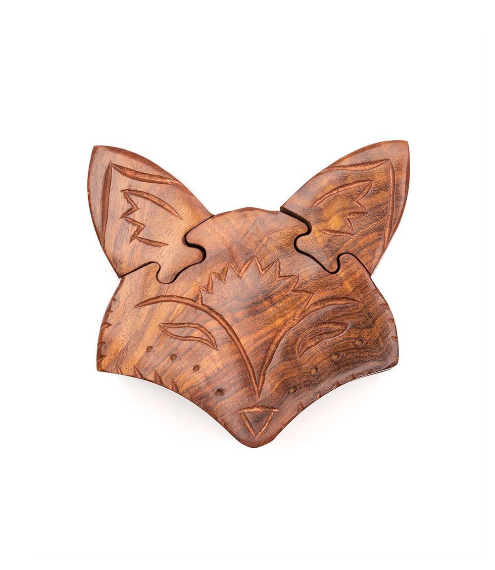 Hand Carved Solid Wood Fox Puzzle Box with Secret Compartment - Brain Teaser & Jewelry Storage - Perfect for Gifts, Home Decor, and Puzzle Enthusiasts