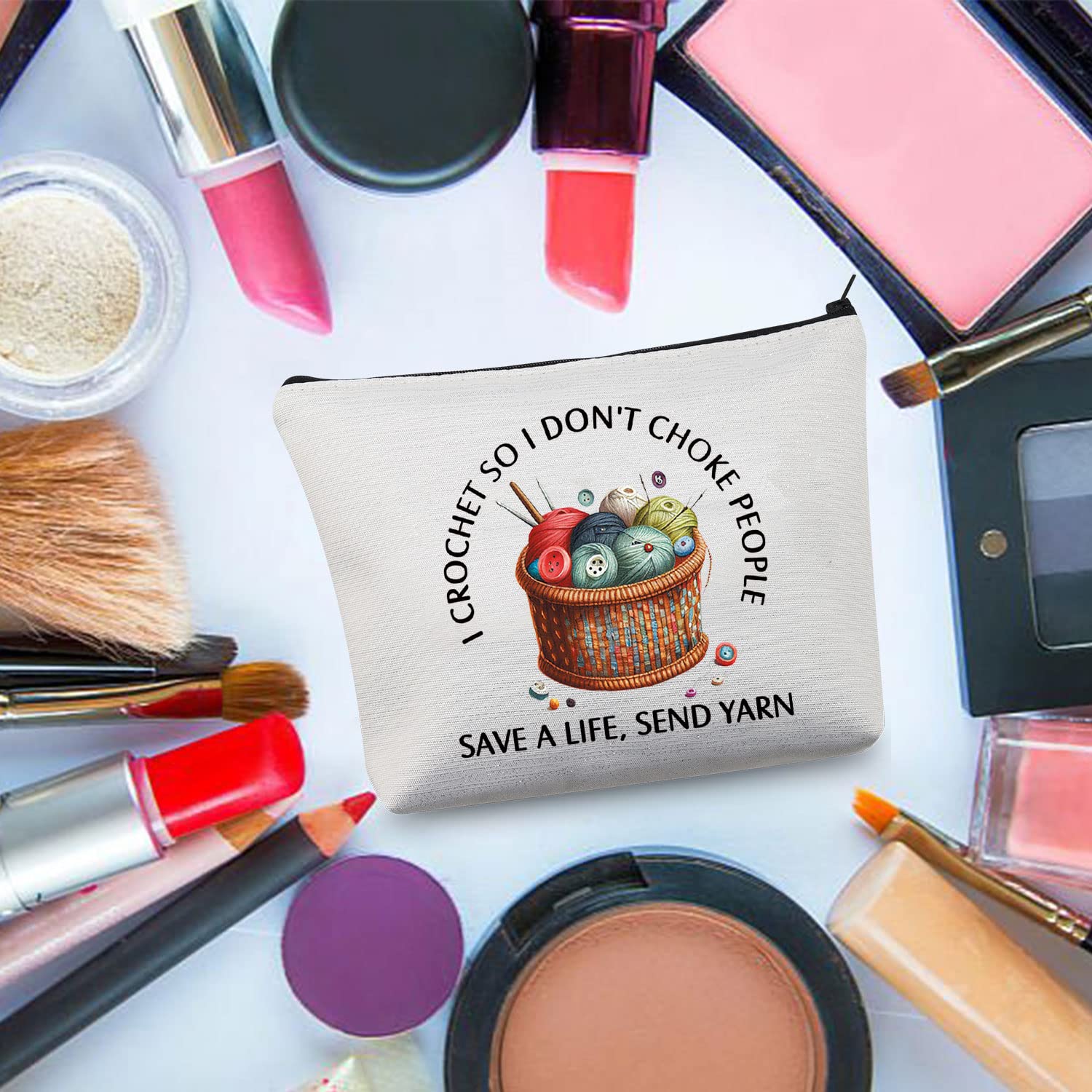 BDPWSS Crochet Lover Gift - 'I Crochet So I Don't Choke People' Funny Makeup Bag for Knitters | Save A Life Send Yarn Pouch | Perfect for Crochet Enthusiasts, Yarn Storage & Gift Giving