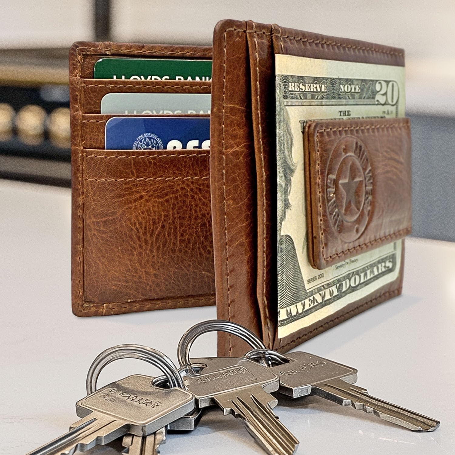 Patriotic American Flag Wallet for Men - RFID Blocking & 9 Card Slots with Super Strong Magnetic Money Clip - Slim Front Pocket Wallet Featuring 'IN GOD WE TRUST' - Perfect for Everyday Carry, Travel & Gifts