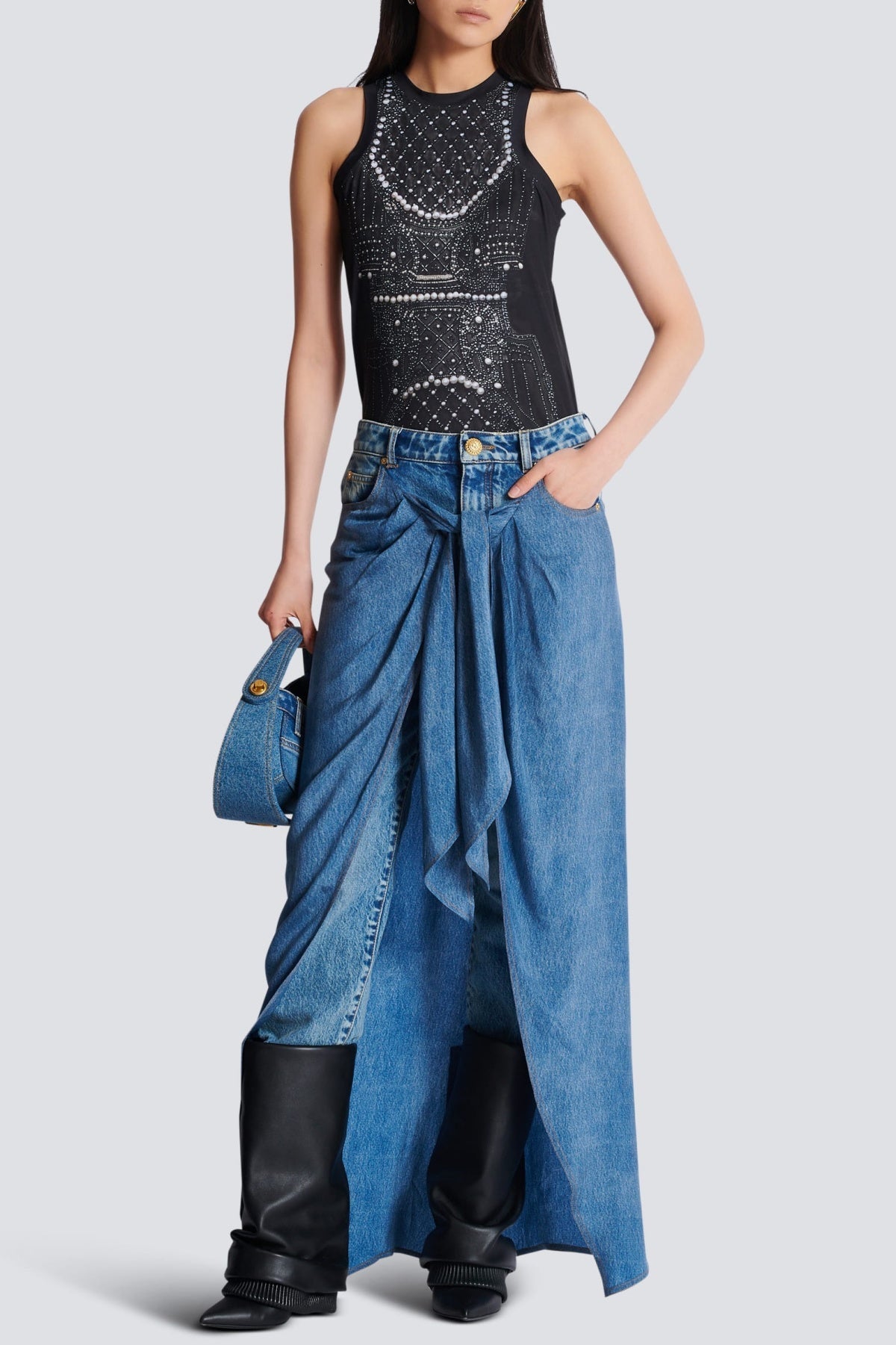 Austyn High Waist Jeans with Stylish Draped Skirt for Women - Perfect for Casual Outings, Office Wear & Date Nights
