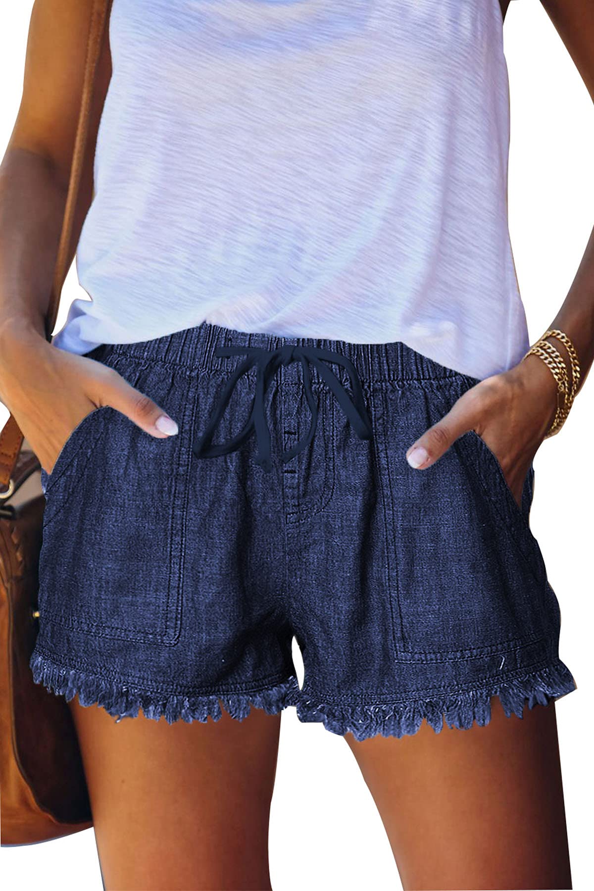 GOLDPKF Women's Denim Shorts - Mid Waist Stretchy Ripped Jean Shorts for Summer | Casual Frayed Denim Shorts for Women | Perfect for Beach, Vacation & Everyday Wear