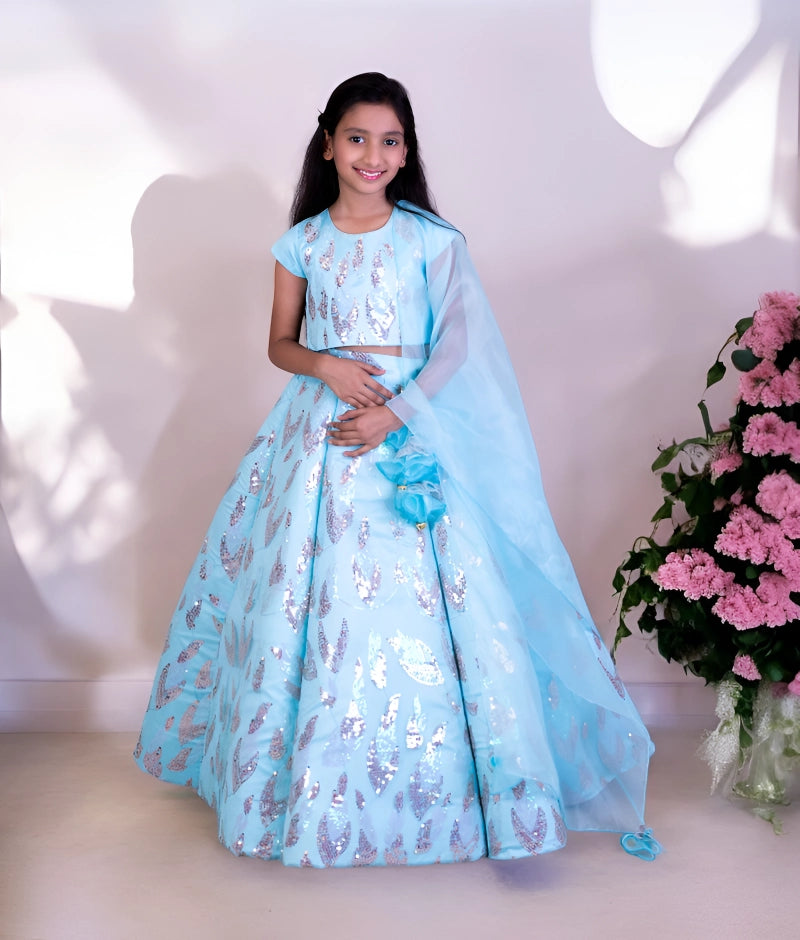 Pre Order: Blue Sequence Embroidery Lehenga Set - Elegant Indian Bridal Outfit for Weddings & Festive Occasions