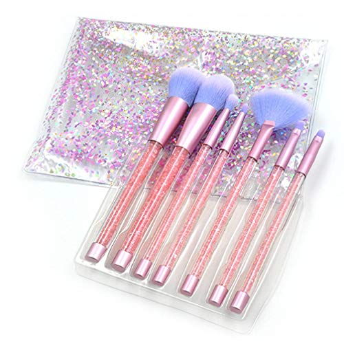 Professional 7-Piece Makeup Brush Set with Shiny Crystal Glitter Acrylic Handle - Foundation, Blush, Eyeshadow Brushes for All Skin Types | Perfect for Daily Makeup, Travel & Professional Makeup Artist Kit