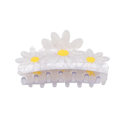 Stylish White Daisy Large Claw Hair Clip - Strong Grip Flower Hair Claw with Comfortable Teeth for Women & Girls - Perfect for Everyday Wear, Work, and Special Occasions