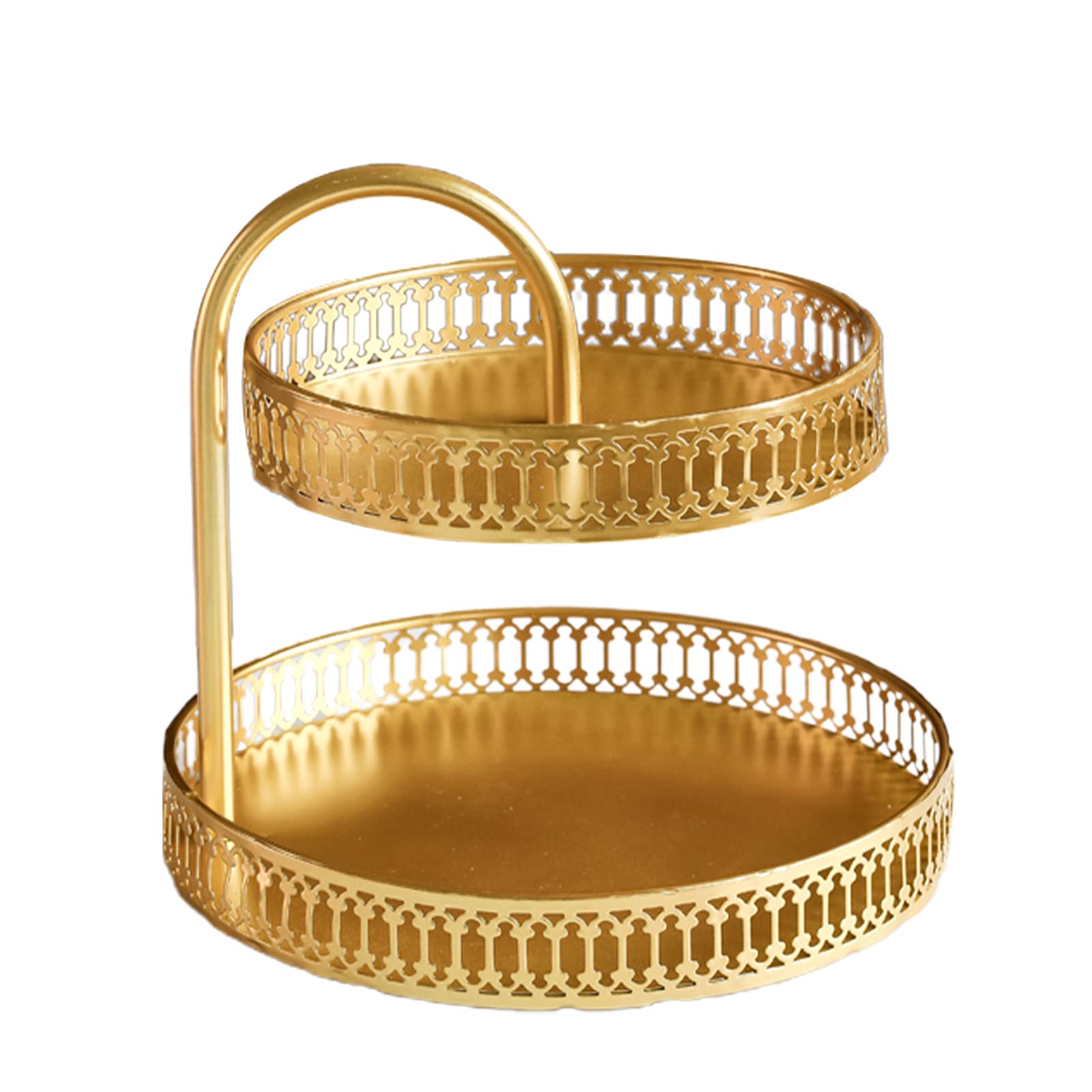 2-Tier Round Gold Metal Cake Stand - Elegant Hollowed Out Dessert Display for Cakes, Candy & Fruit - Perfect for Family Parties, Weddings & Tea Time Decor