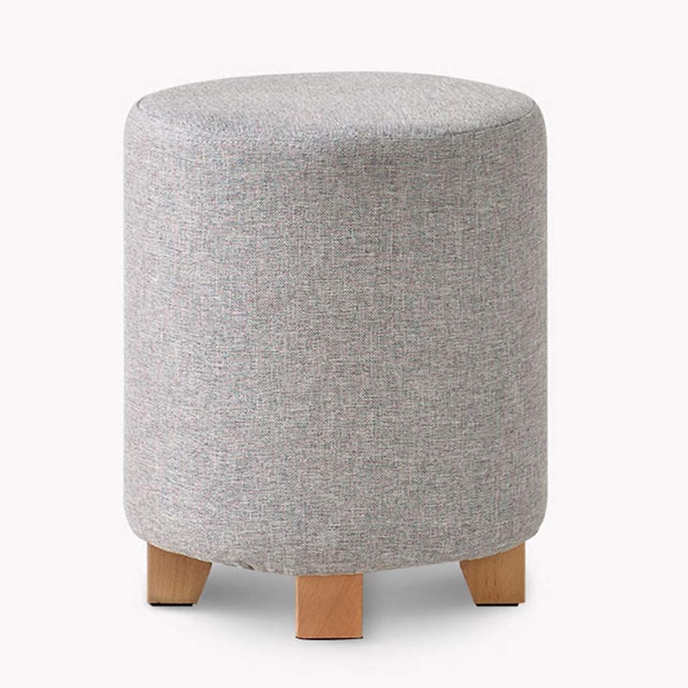 HCGZ Solid Wood Ottoman Footstool - Round Shoe Changing Stool with Padded Seat & Wooden Legs | Multi-Functional Footrest, Step Stool & Tea Bench | Perfect for Living Room, Bedroom & Entryway (Green Linen) | Ideal for Shoe Changing, Relaxing & Home Decor