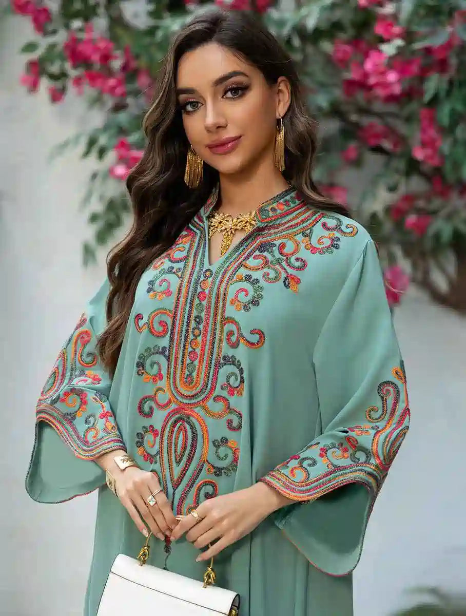 Elegant Arab Rope Embroidery Eid Caftan Kaftan Dress for Women - Perfect for Eid Celebrations, Weddings & Special Occasions