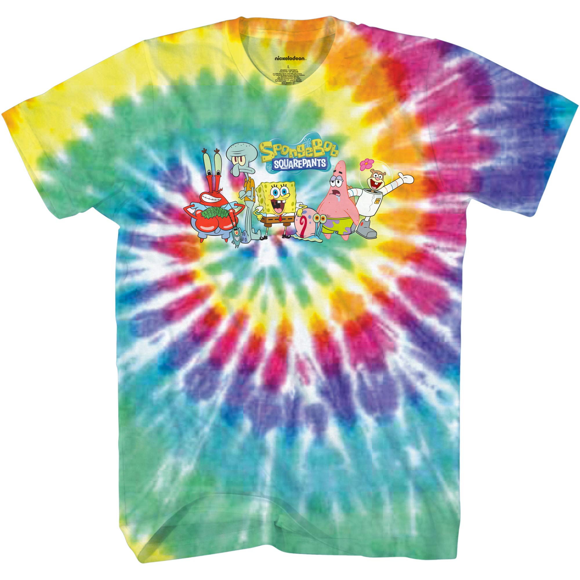 Spongebob Squarepants Tie Dye T-Shirt for Men - Classic Cartoon Characters Design (Spongebob, Patrick, Squidward & Mr Krabs) | Casual Wear, Cosplay & Gift for Fans
