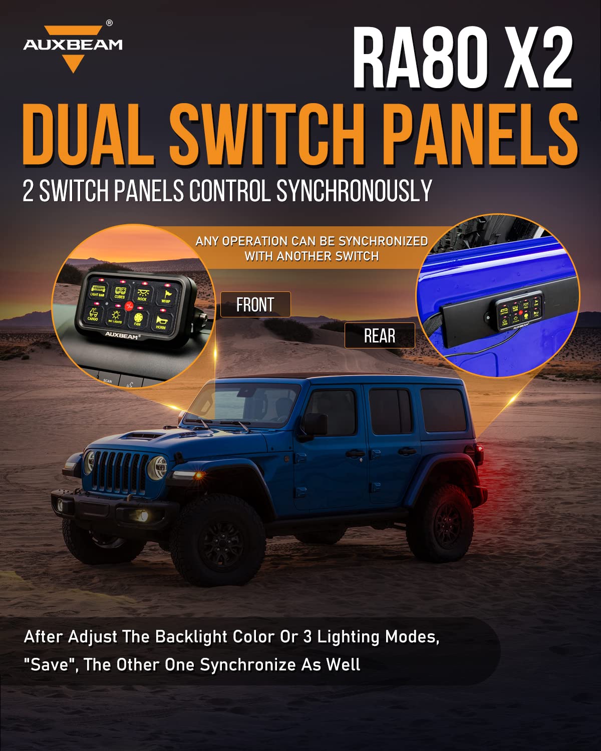 Auxbeam RGB 8 Gang Switch Panel RA80 X2 - Waterproof Dual Switch Panel with Momentary Pulsed Toggle for Offroad SUV, Hunting Truck, Camper Van, Food Truck & Boat | 2-Year Warranty | Perfect for Vehicle Lighting Control & Custom Wiring Projects