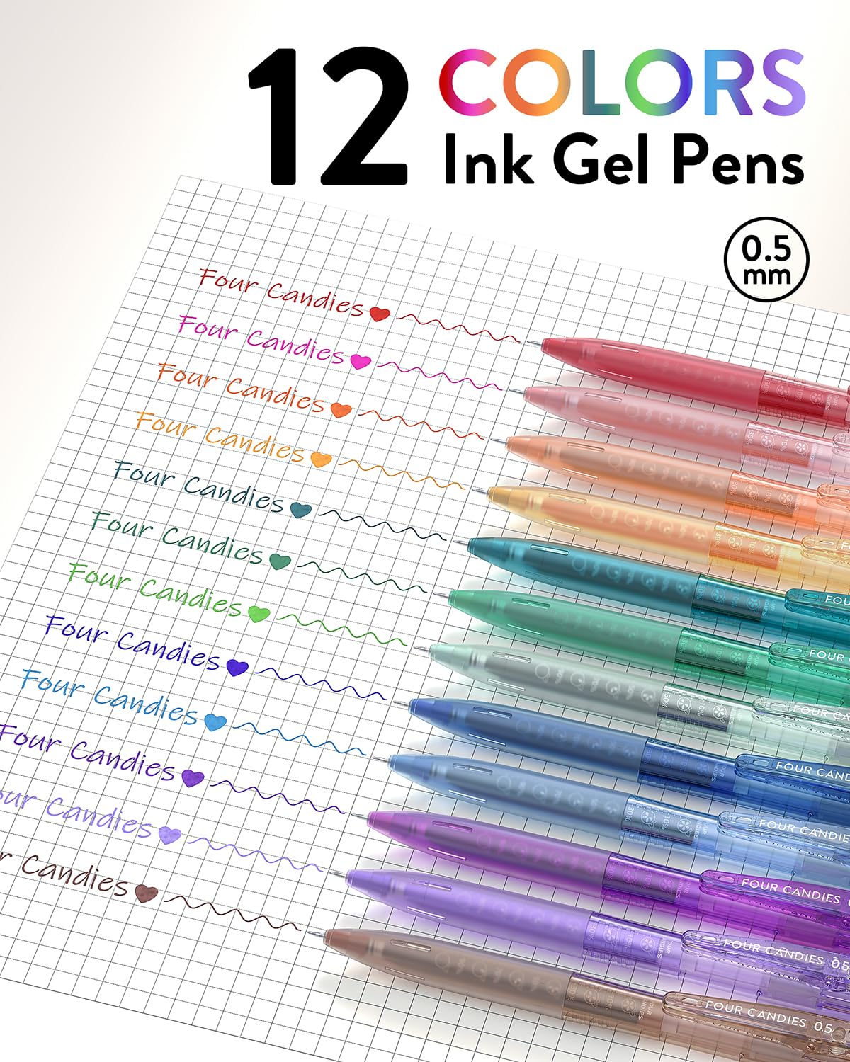 12-Pack 0.5mm Quick Dry Gel Pens - Retractable Multicolor Fine Point for School, Office & Art