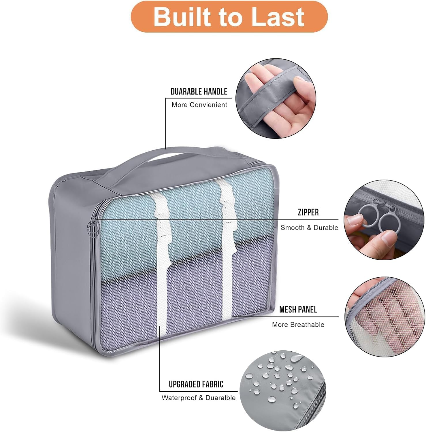 7-Piece Packing Cubes Set for Suitcases - Lightweight Travel Luggage Organizers with Compression Shoe Bag & Clothing Storage | Perfect for Men & Women Travel Accessories | Grey | Ideal for Business Trips, Vacations & Backpacking