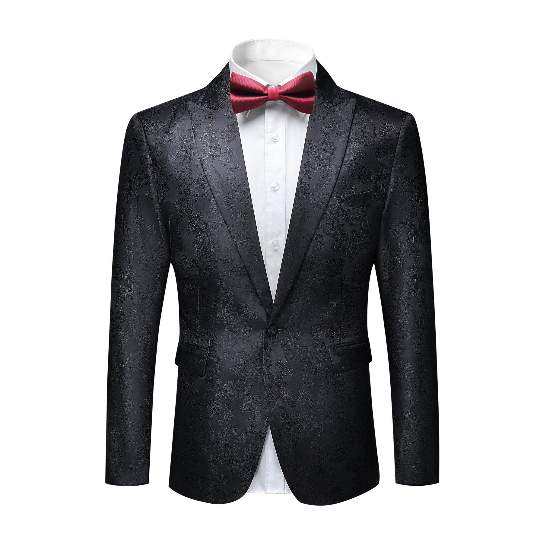 2 Piece Slim Fit Paisley Print Men's Suit Set - Black Formal Wear for Weddings, Parties & Business Events