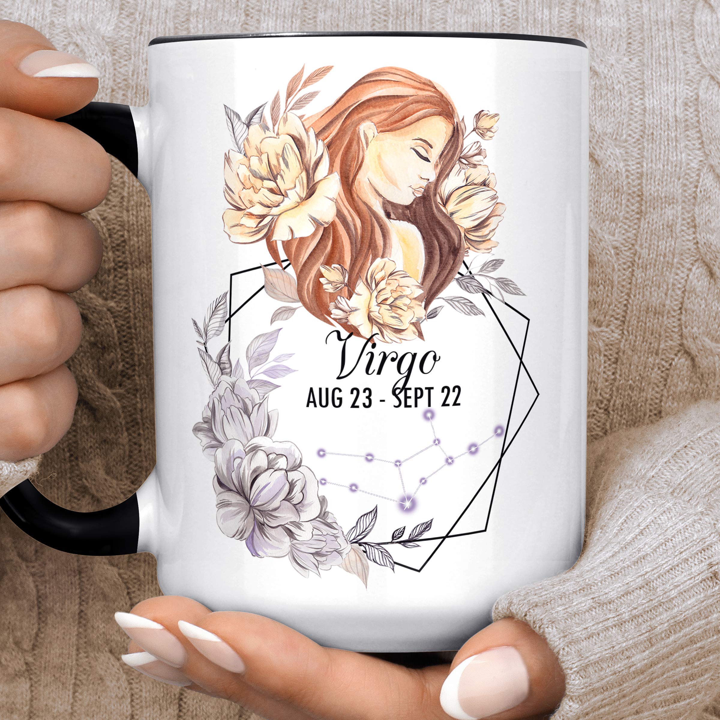 Virgo Zodiac Sign Ceramic Mug - Watercolor Floral Horoscope Cup for August & September Birthdays | Constellation Design | Microwave & Dishwasher Safe | Perfect Coffee Tea Gift for Astrology Lovers