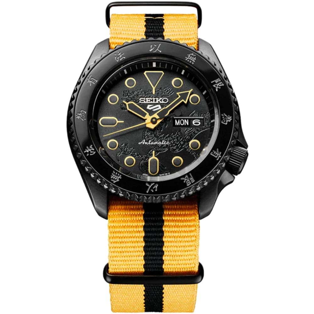 Bruce Lee Black Leather & Nylon Strap Men's Watch SRPK39K1 - Stylish Casual & Sports Wristwatch for Everyday Wear and Martial Arts Enthusiasts