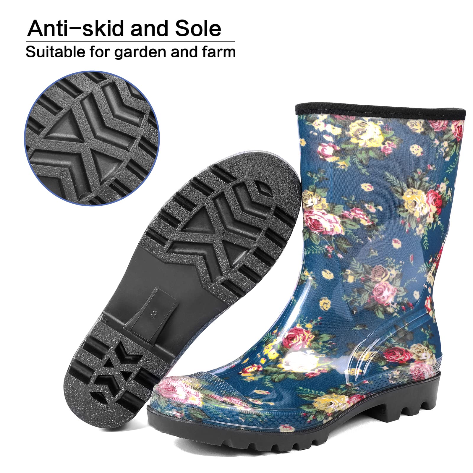 DKSUKO Women's Waterproof Rain Boots - Lightweight, Insulated for Outdoor & Gardening