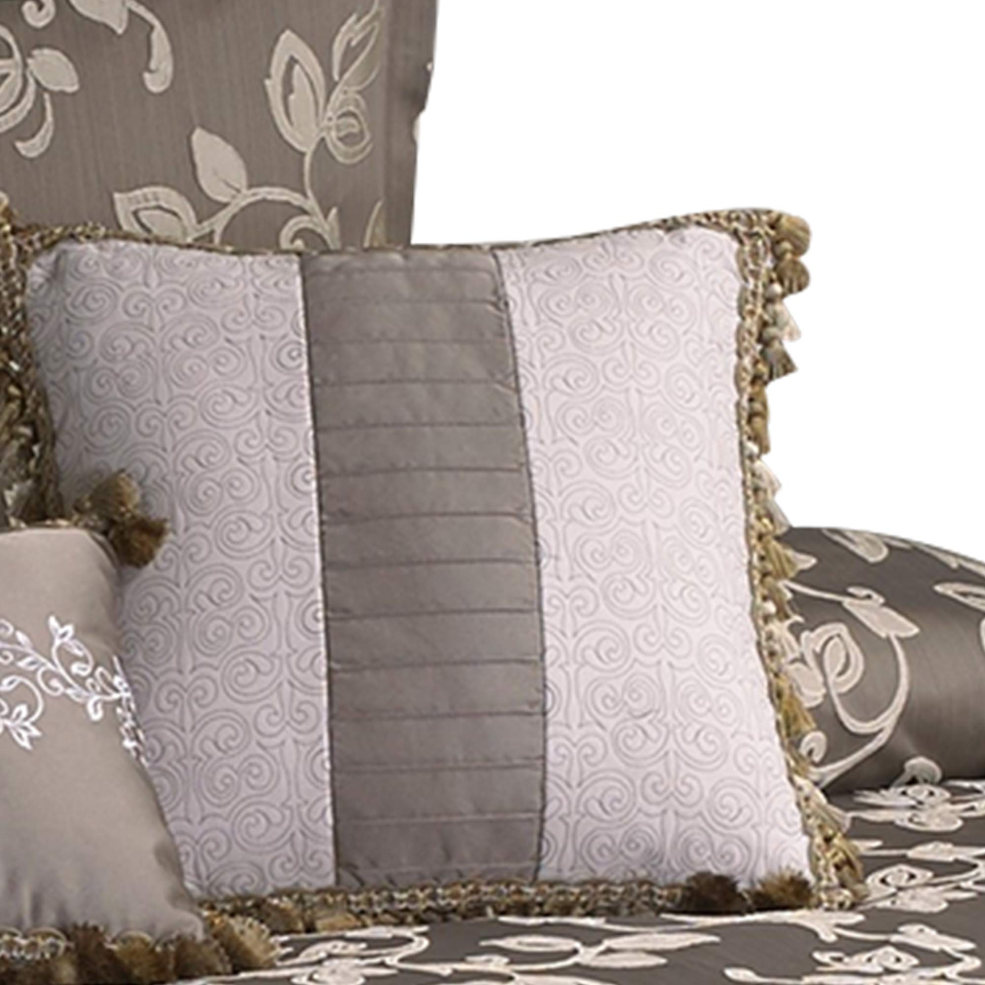 Benjara 10-Piece King Size Comforter Set - Soft Polyester Bedding with Elegant Leaf Pattern in Gray - Perfect for Master Bedroom, Guest Room & Cozy Home Decor