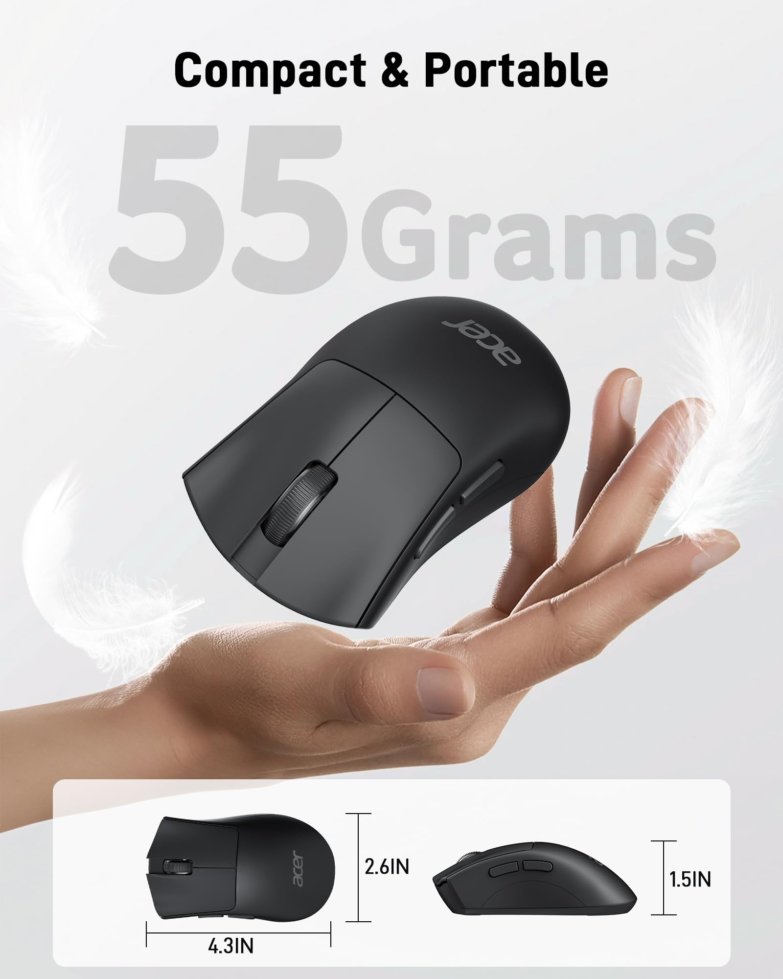 Acer Wireless Mouse 1200 DPI, 2.4GHz USB Receiver, 5-Button Ergonomic Computer Mouse for PC Laptop Desktop - Black | Perfect for Office Work, Gaming & Home Use