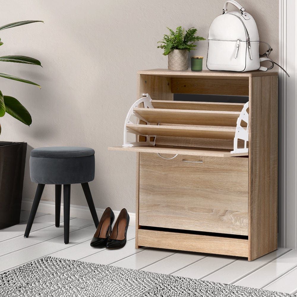 24-Pair Shoe Storage Cabinet - Oak Wood Shoe Rack Organizer with Shelf | Perfect for Entryway, Closet & Bedroom Organization
