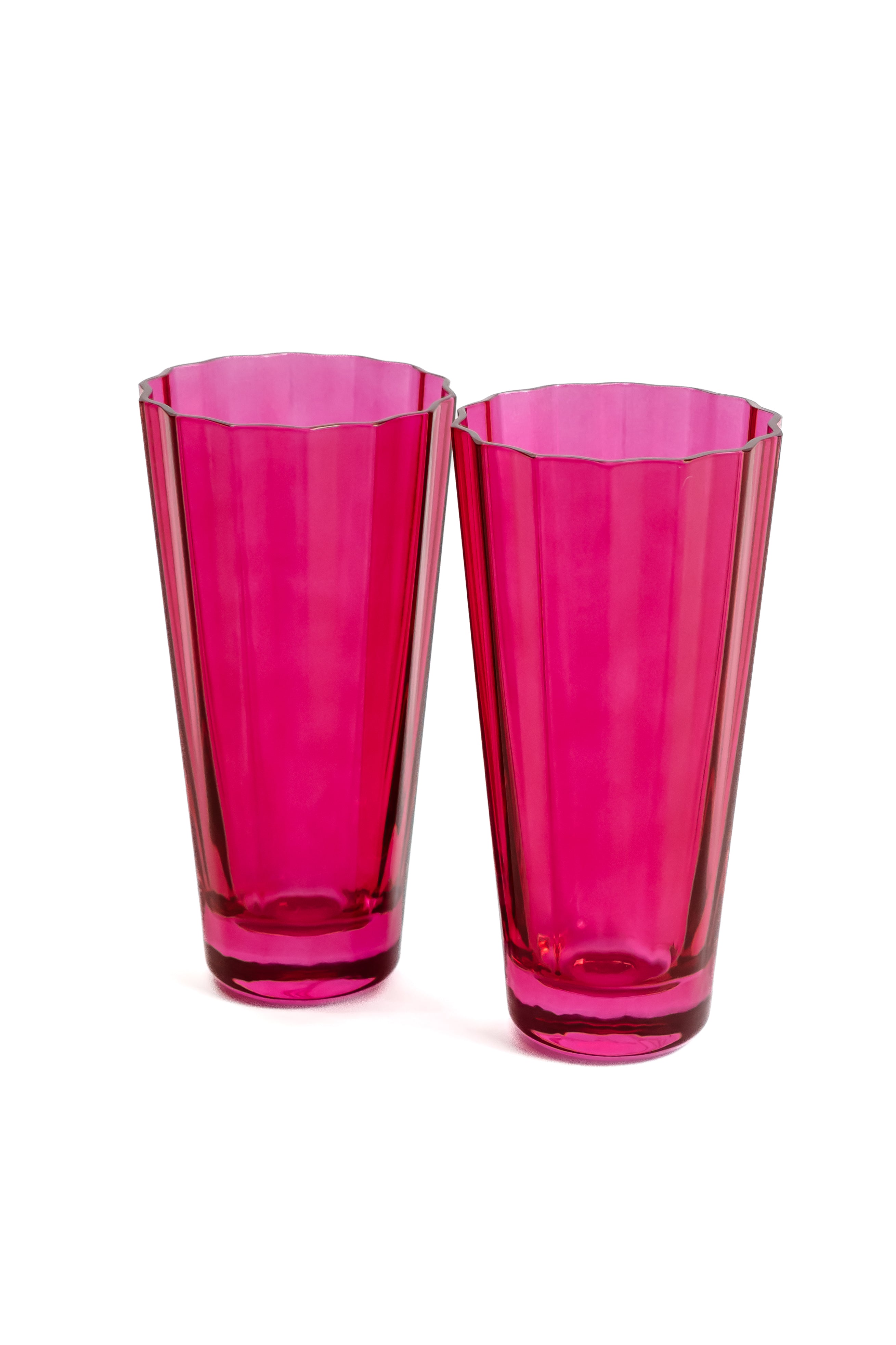 Estelle Colored Sunday Highball Glasses Set of 2 - Fuchsia Pink Cocktail Glasses for Whiskey, Iced Tea & Party Drinks
