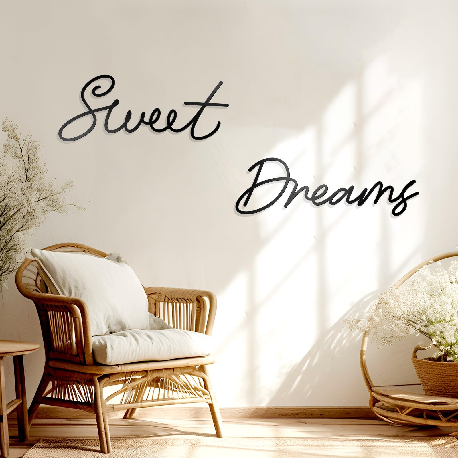 Zzbakress Sweet Dreams Metal Wall Art - Large Modern Farmhouse Sign for Living Room, Bedroom, Office & Home Decor (Black) - Perfect for Farmhouse, Rustic & Boho Style Interiors