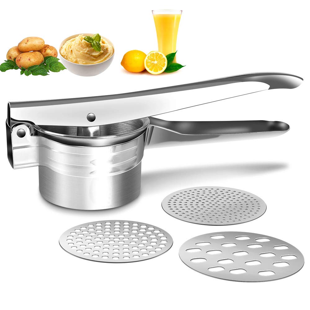 Stainless Steel Potato Ricer & Masher - 15oz Large Capacity with 3 Interchangeable Discs for Potatoes, Fruits, Vegetables, Baby Food | Perfect for Mashing, Juicing, Straining in Kitchens & Restaurants