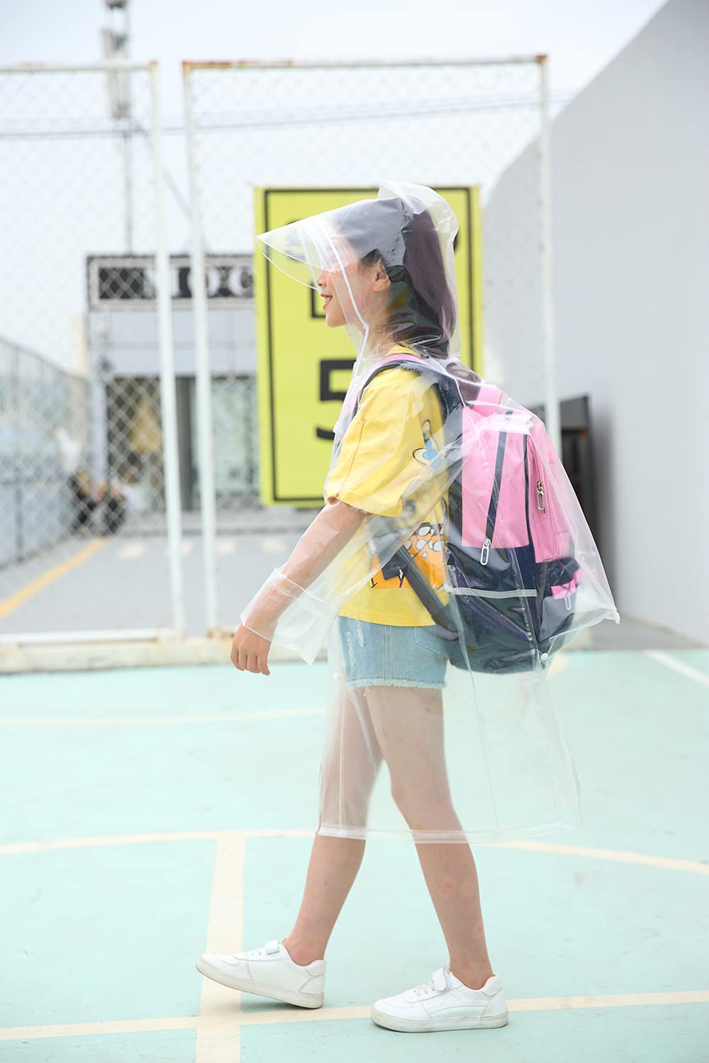 Kids Clear Long Raincoat with Hood - Transparent Waterproof Rain Coat for Boys & Girls | Perfect for School, Outdoor Play & Backpack Use