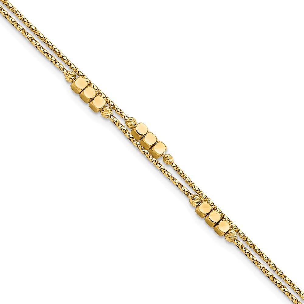 14K Gold Polished Sparkle Cut Beaded Double Strand Bracelet - 7.5 Inch, 3.2mm Wide Dainty Jewelry for Women - Perfect Gift for Anniversary, Birthday & Special Occasions