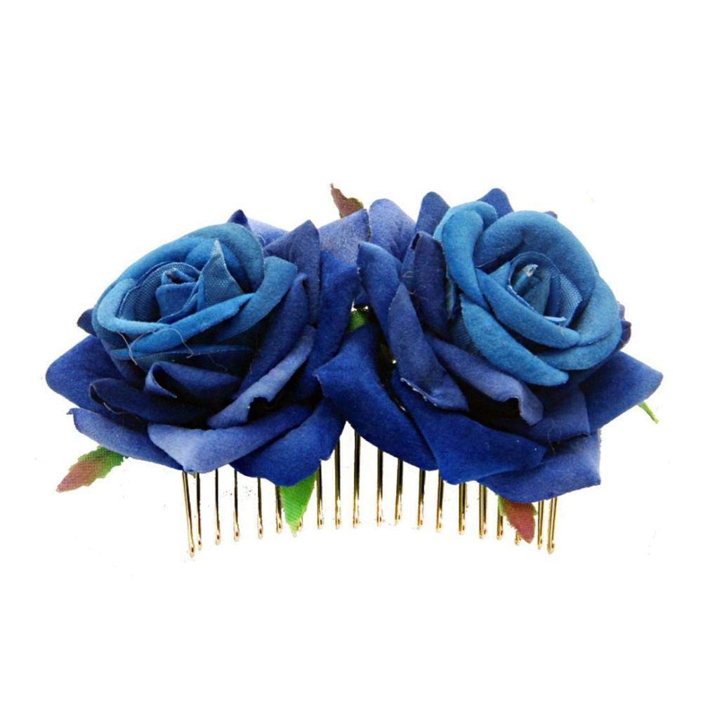 Artificial Silk Rose Hair Comb - Elegant Double Velvet Rose Metal Hair Clip for Women | Bridal Wedding Hair Accessories, Party Headwear & Romantic Hairstyles