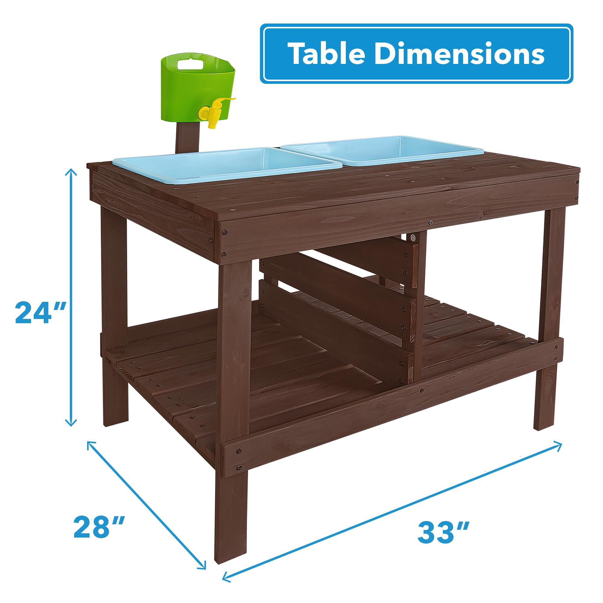 WONKAWOO Wooden Sand and Water Table for Toddlers - Outdoor Sensory Play Table with 2 Plastic Bins, Built-in Water Tap & Beach Toys - Sand & Splash Oasis™ Standing Activity Table - Perfect for Backyard, Beach, and Preschool Playtime