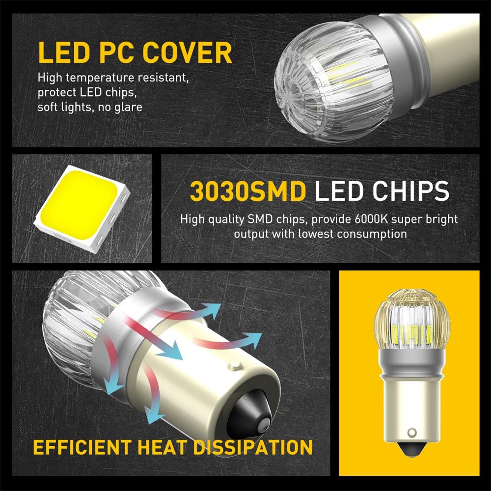 1156 LED Bulb 6000K Xenon White - Bright Tail Light, Reverse Backup Light & Brake Signal Light Bulbs for Cars, Trucks, SUVs - Perfect for Night Driving and Enhanced Safety