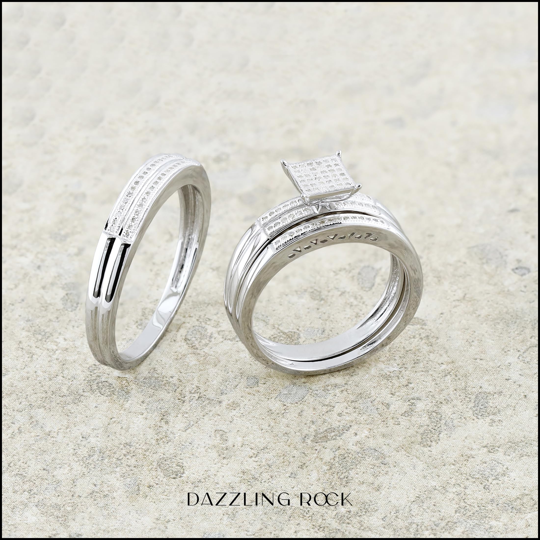 Dazzlingrock 0.27ct Round White Diamond Trio Ring Set in 925 Sterling Silver - Elegant Wedding, Engagement & Anniversary Jewelry Gift for Women