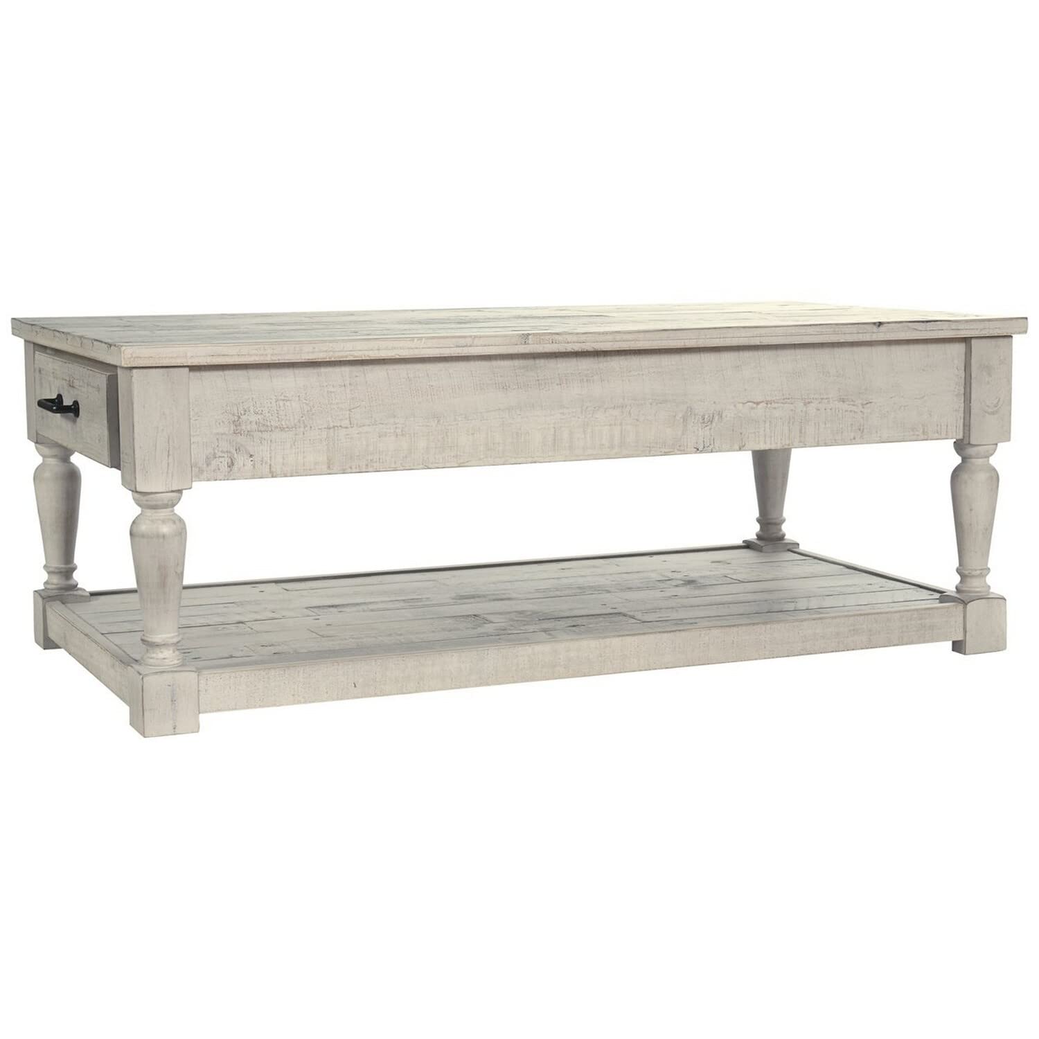 Benjara White Plank Style Rectangular Cocktail Table with 2 Drawers - Modern Living Room Coffee Table for Small Spaces, Perfect for Apartments & Cozy Homes