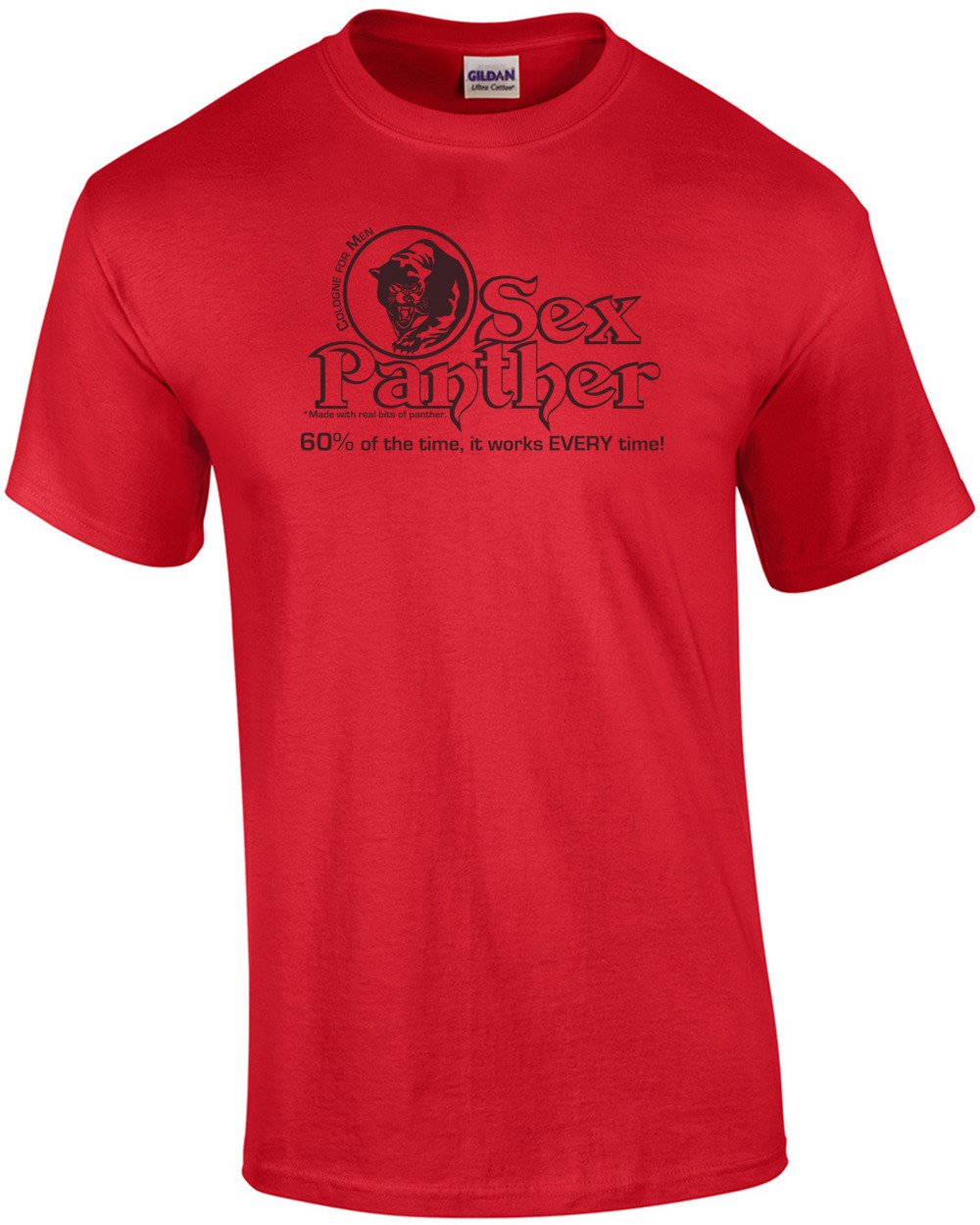 Sex Panther Cologne 60% of The Time It Works Every Time Funny Movie Quote T-Shirt - Red Cotton Tee for Men - Perfect Gift for Anchorman Fans & Comedy Lovers