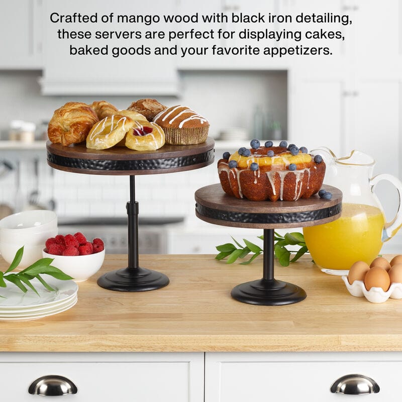 Rustic Set of 2 Adjustable Serving Platter Cake Stands - Perfect for Weddings, Parties & Home Decor | Elegant Dessert Display for Cakes, Pastries & Appetizers