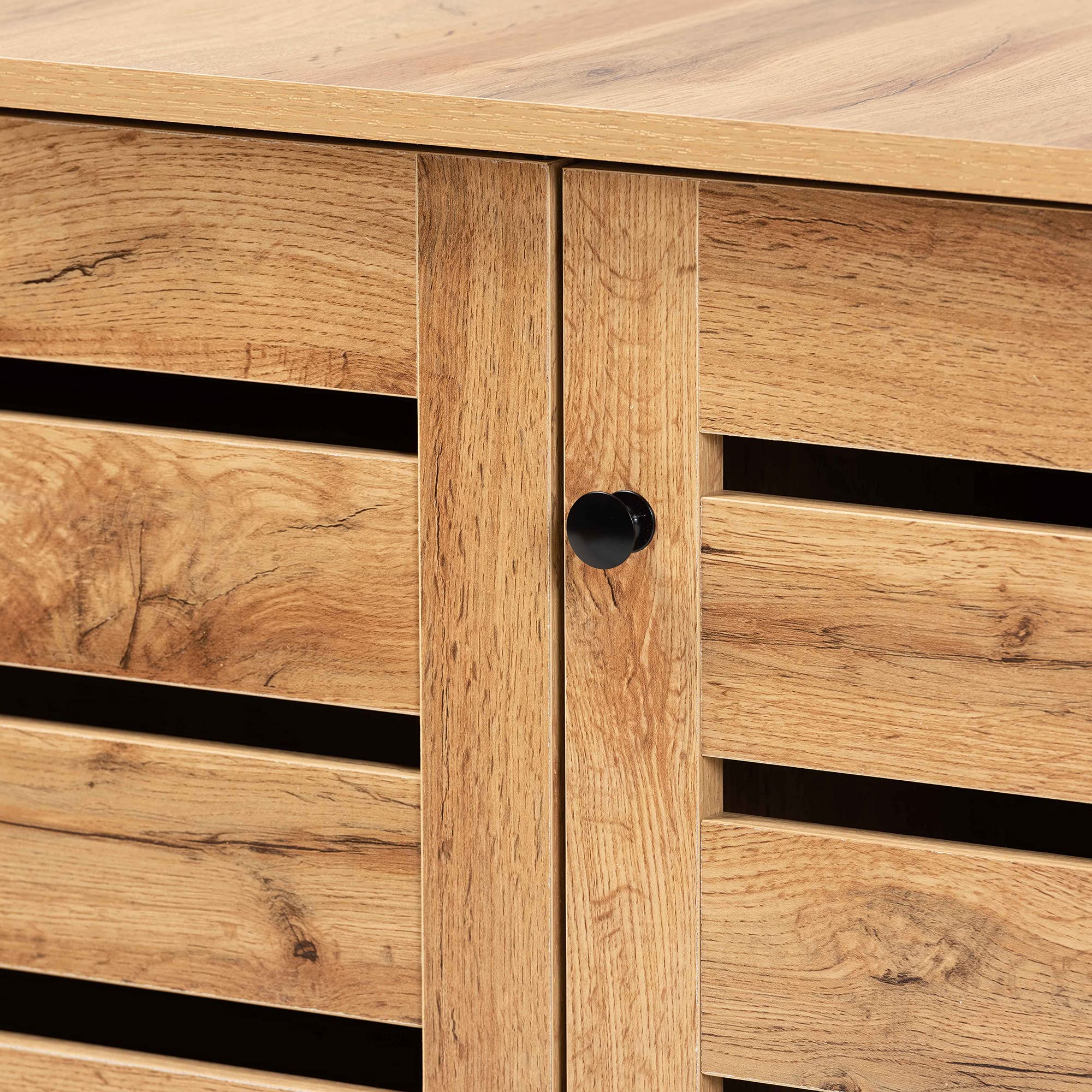 Baxton Studio Gisela Modern 3-Door Shoe Storage Cabinet - Solid Oak Wood with Brown Finish | Perfect for Entryway, Closet & Bedroom Organization