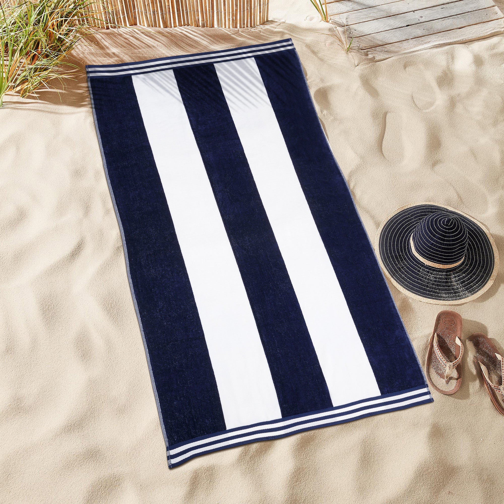 Premium Cabana Stripe Oversized Cotton Beach Towel Set of 2, 4, or 6 - Soft, Absorbent & Quick-Drying for Pool, Beach, Vacation & Spa Use