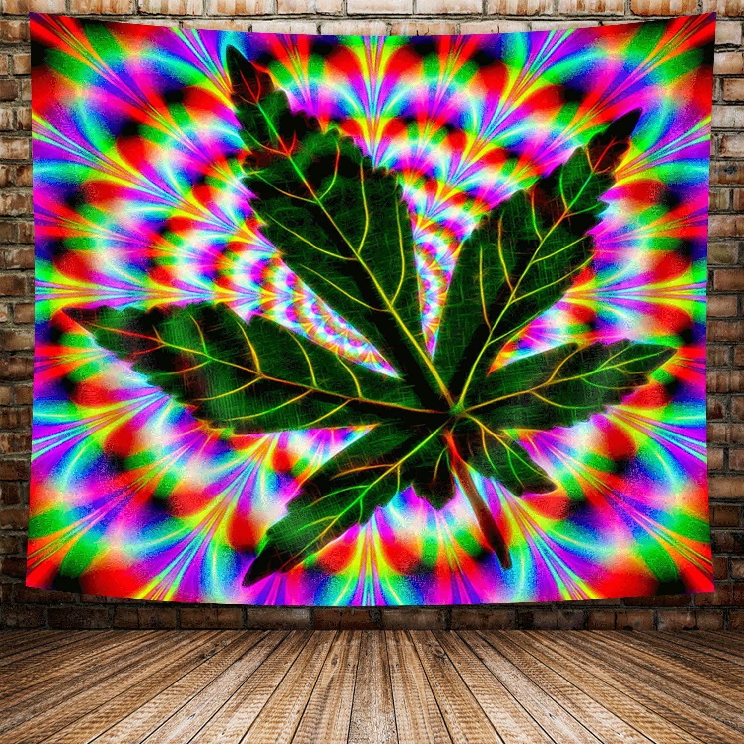 Trippy Psychedelic Weed Leaf Tapestry Wall Hanging - 71x60 Inches, Hippie Boho Decor for Bedroom, Living Room, Dorm, Festival & Meditation Space