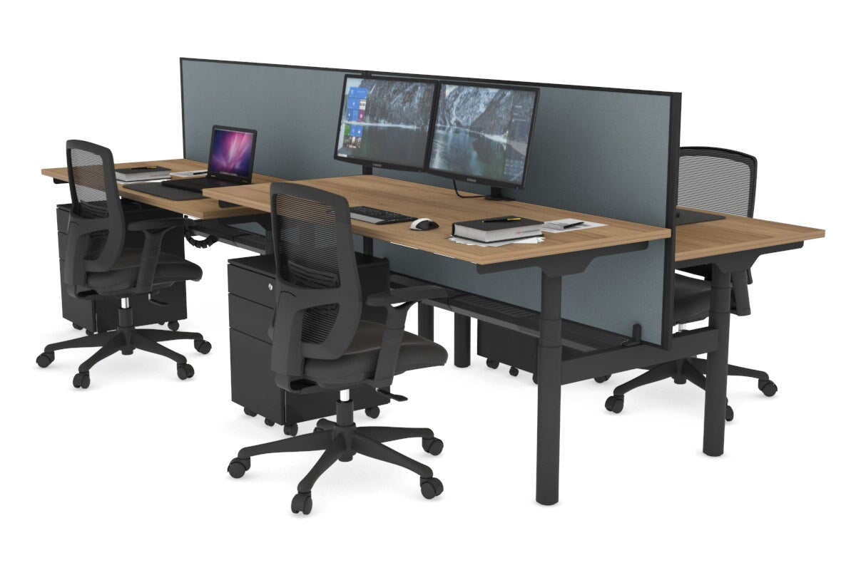 Flexi Premium Height Adjustable 4-Person H Bench Workstation - Black Frame [1200L x 700W] - Ideal for Office, Coworking Space & Home Office Setup