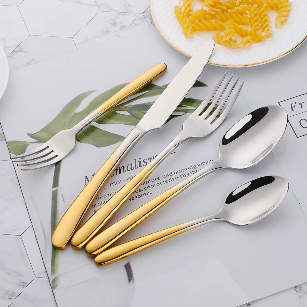Premium Stainless Steel Flatware Set - 24-Piece Gradient Gold Silverware for 4 (16 Forks & Spoons) - Elegant Dinnerware Cutlery Set for Restaurants, Weddings, and Home Dining