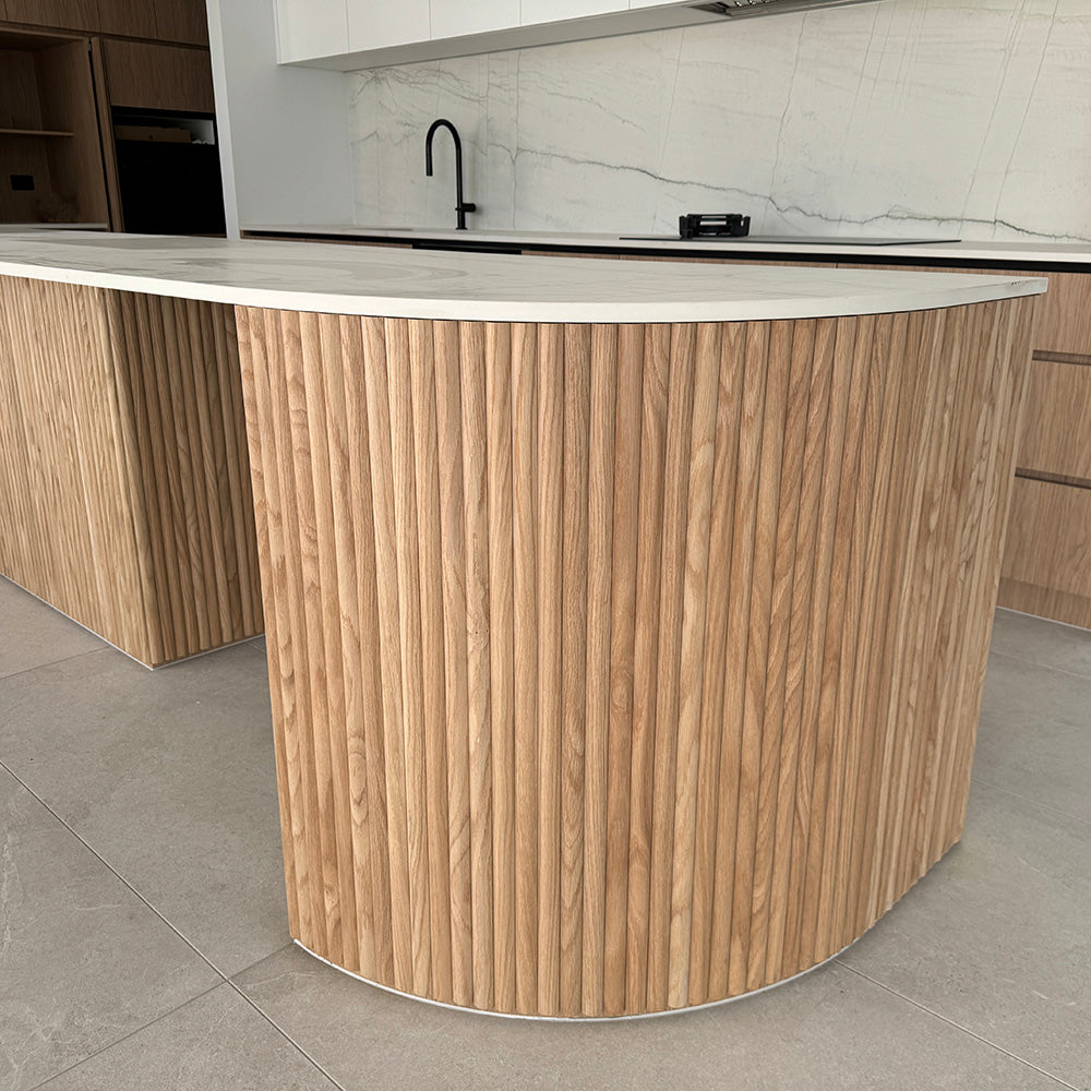 WOODFLEX Flexible Wooden Slat Under Bench Counter Panel - Oak Veneer 900mm x 600mm Half Round for Kitchen Islands & Bar Counters
