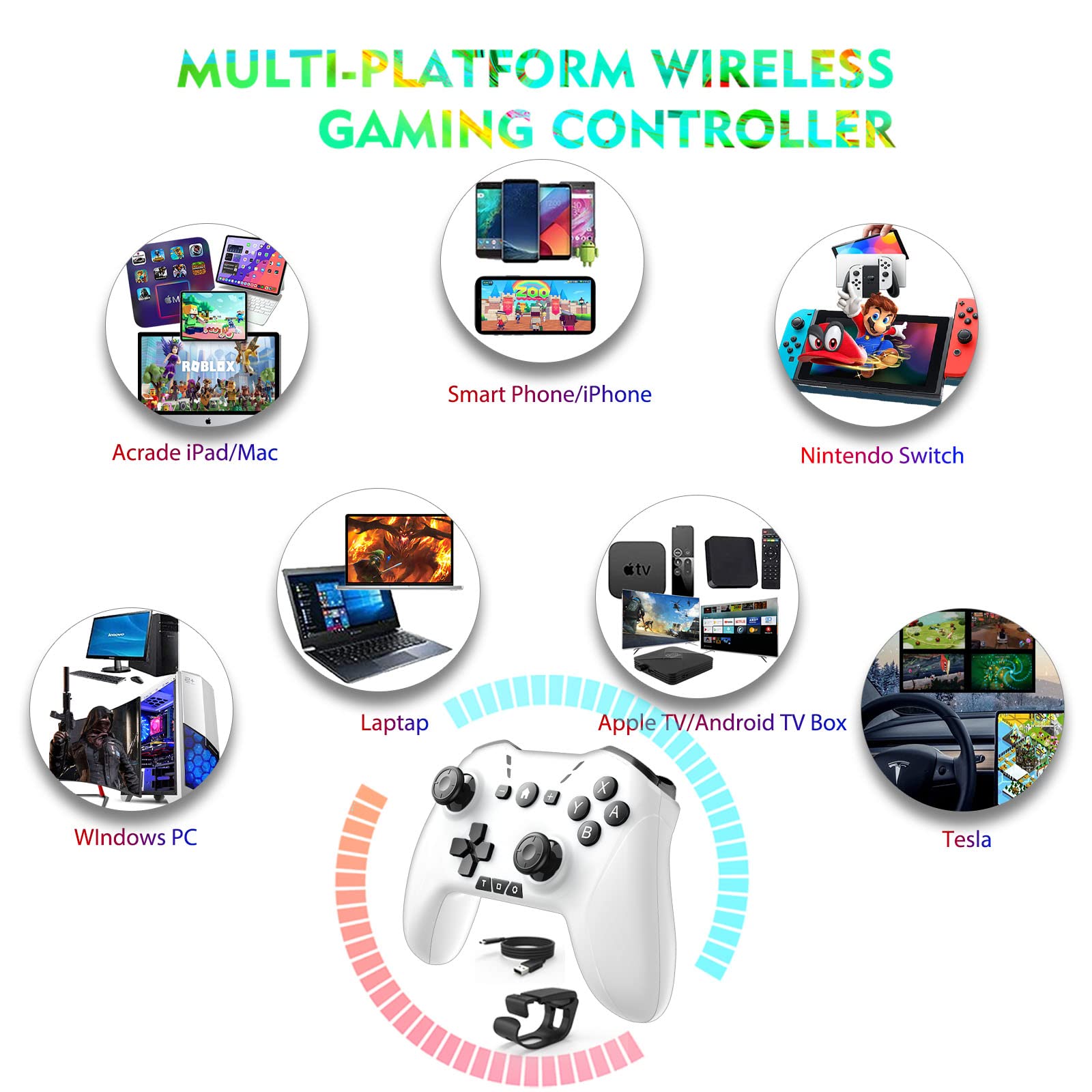 Wireless Bluetooth Controller for Switch/PC/Mobile - Adjustable Motion & Turbo for Gaming