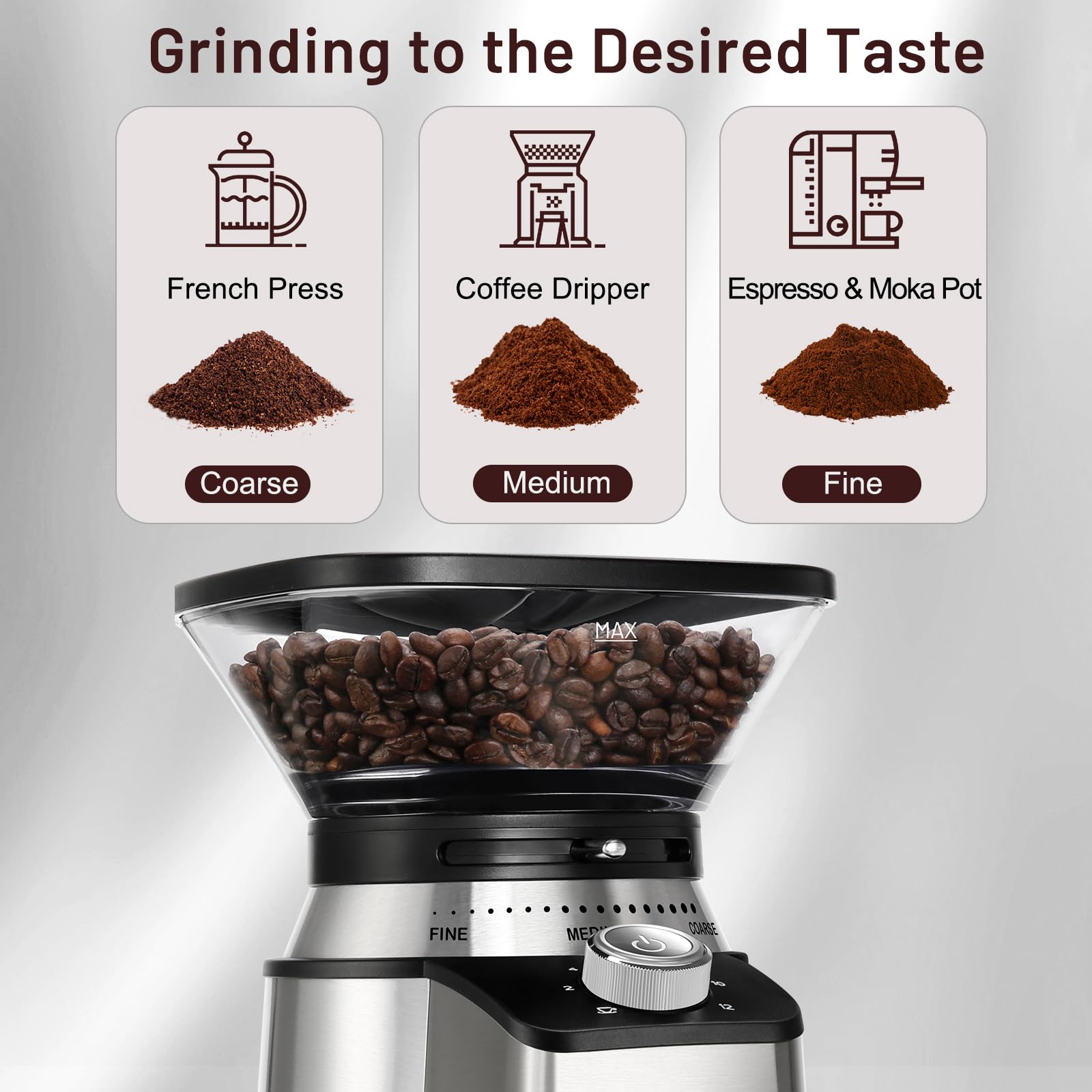 Secura Electric Conical Burr Coffee Grinder with 17 Precise Settings - Automatic Bean Grinder for 2-12 Cups - Perfect for Espresso, French Press, Drip Coffee & Cold Brew at Home or Office