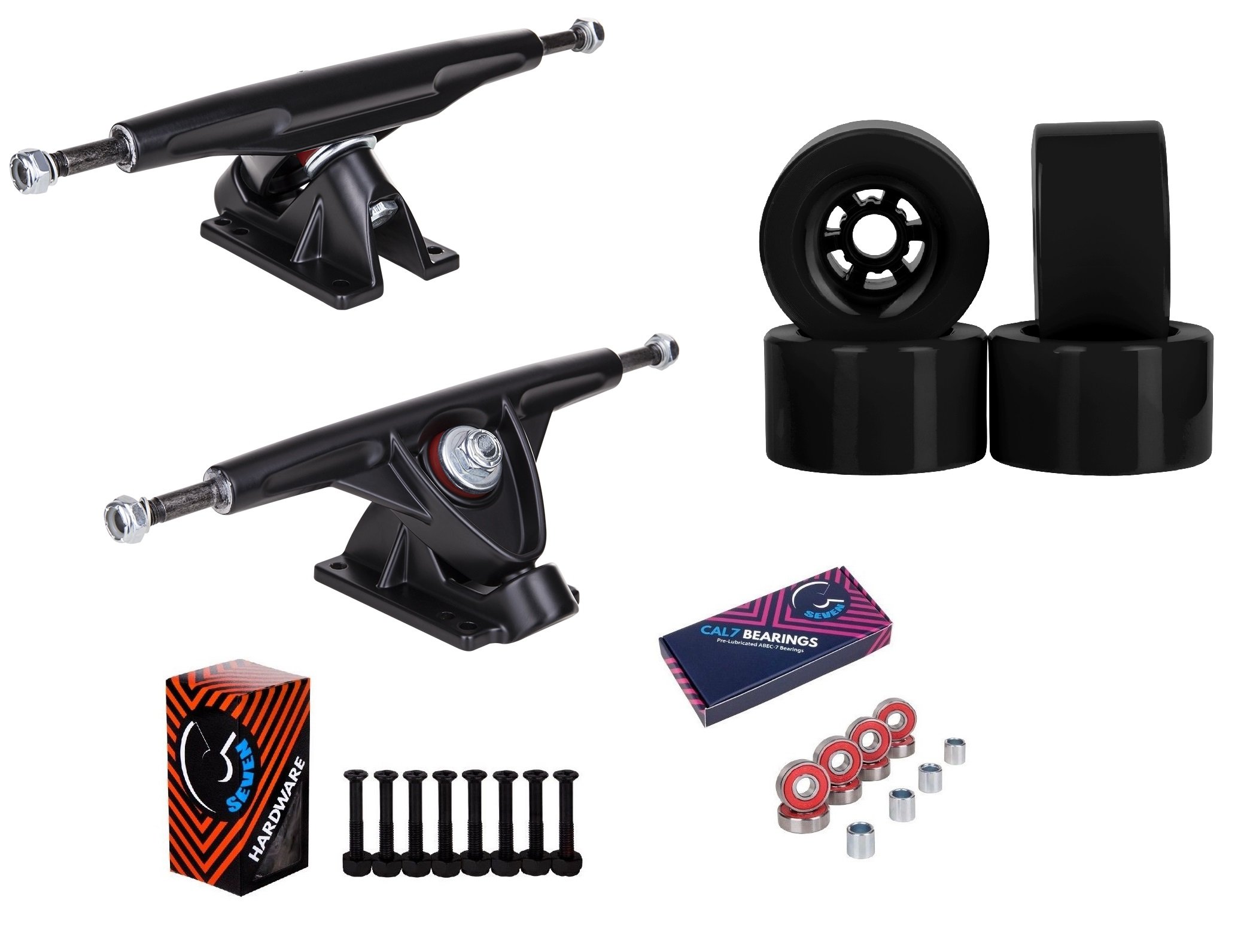 Cal 7 Black 10.75 Inch Skateboard Trucks with Wheels & Bearings - Perfect for Street Skating, Cruising & Trick Riding
