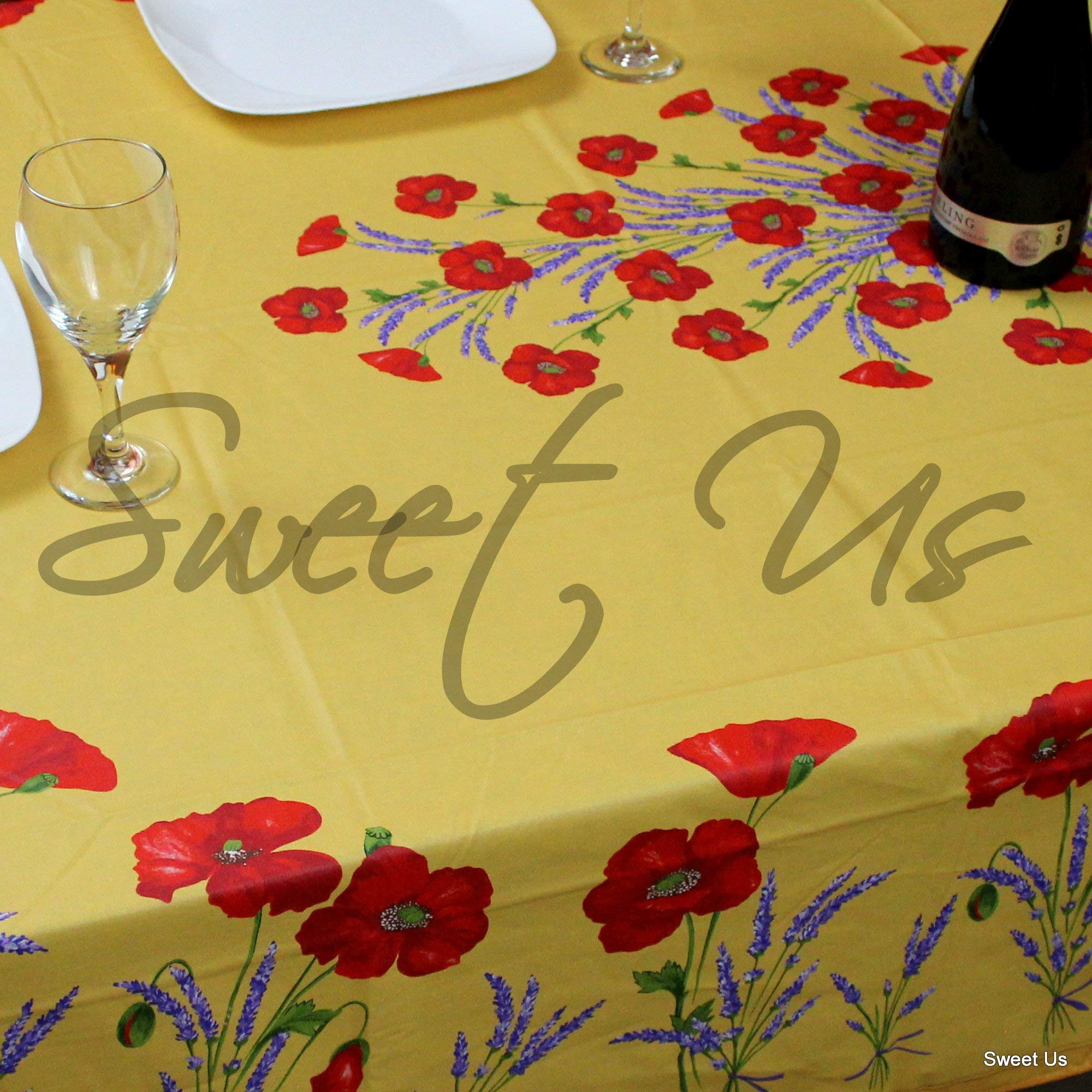 La Cigale Poppy Éclat Spill-Resistant Wipeable Tablecloth - Acrylic Coated Floral Cotton French Provencal Design for Rectangle Tables (60x98 Inches, Provencal Honey) - Perfect for Dining Rooms, Kitchens, and Outdoor Gatherings