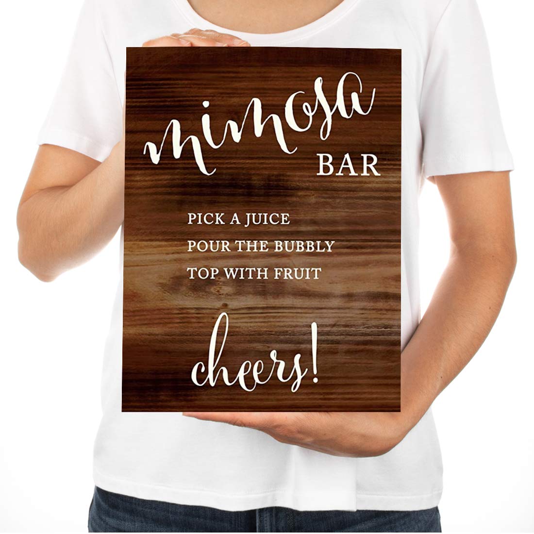 Rustic Wood Wedding Party Sign - 8.5x11 Inch DIY Mimosa Bar Sign for Champagne & Juice - Unframed Dessert Table Decor - Perfect for Bridal Showers, Receptions & Anniversary Celebrations